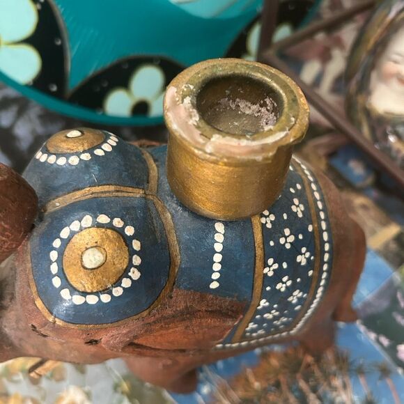 Wooden Hand Craved Elegant  Elephant Candle Stick Holder - Picture 4 of 16